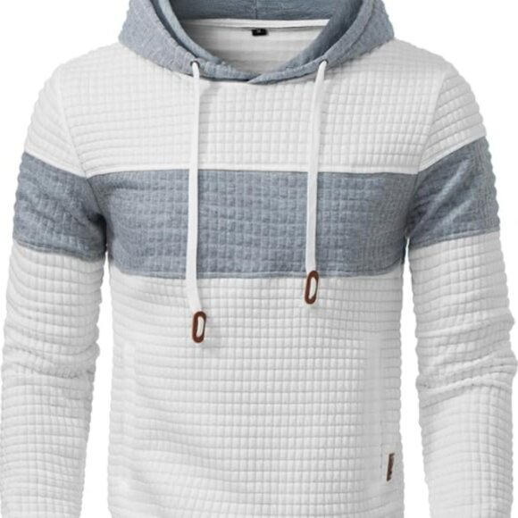 Men's Plaid Patchwork Jacquard Hoodie Sweatshirt | Casual Long Sleeve Pullover w - Picture 2 of 12